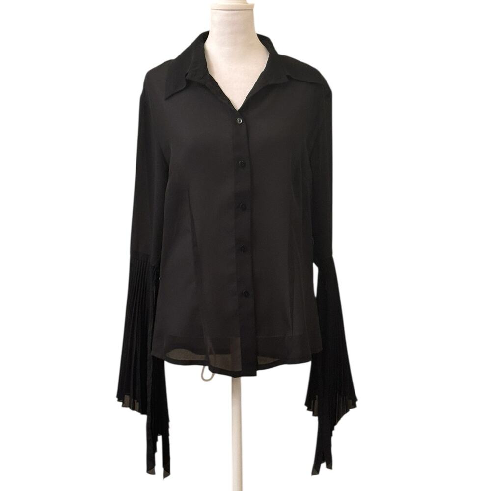 Apart Impressions Black Long Sleeve Collared Button Down Bouse Size 12